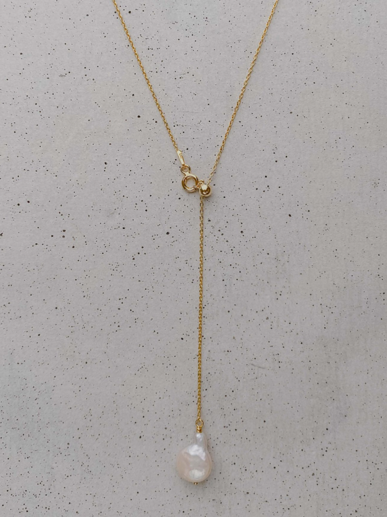 Braut Halskette mit Rückenkette (Y-Kette), Perlenbräute, Clara